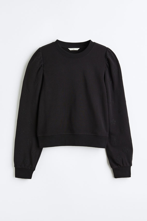H&M Sweatshirt Med Broderie Anglaise Sort