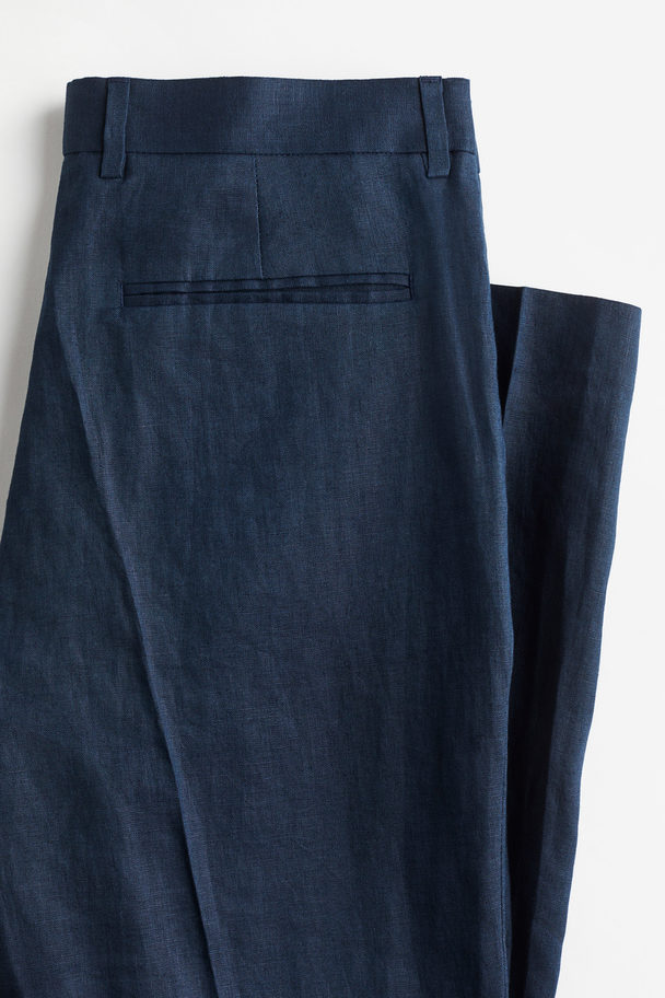 H&M Anzughose aus Leinen in Slim Fit Marineblau