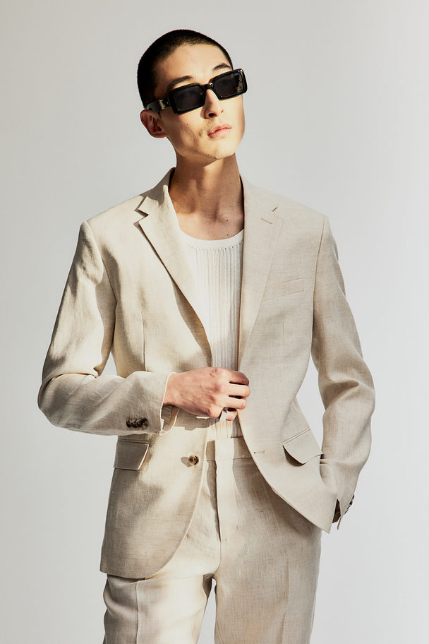 H&M Anzughose aus Leinen in Slim Fit Hellbeige