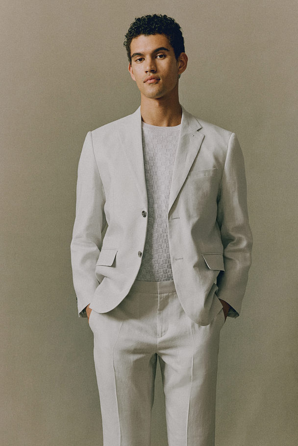 H&M Slim Fit Linen Suit Trousers Light Grey