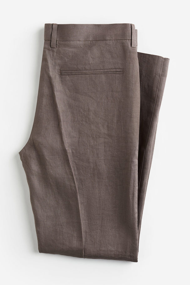 H&M Anzughose aus Leinen in Slim Fit Dunkelbeige