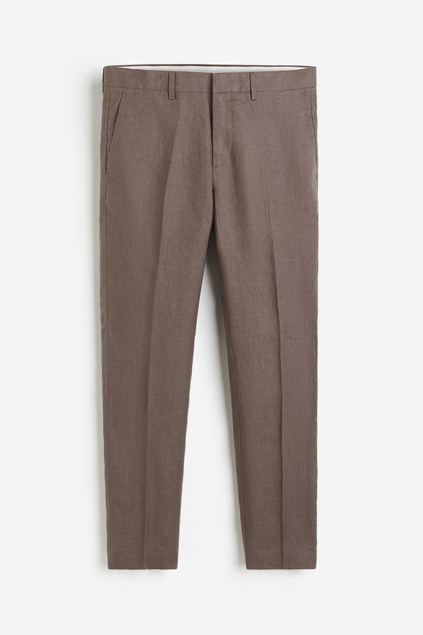 H&M Anzughose aus Leinen in Slim Fit Dunkelbeige