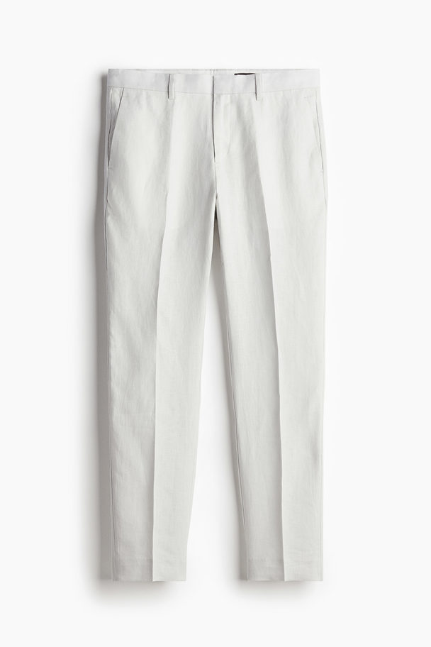 H&M Slim Fit Linen Suit Trousers Light Grey