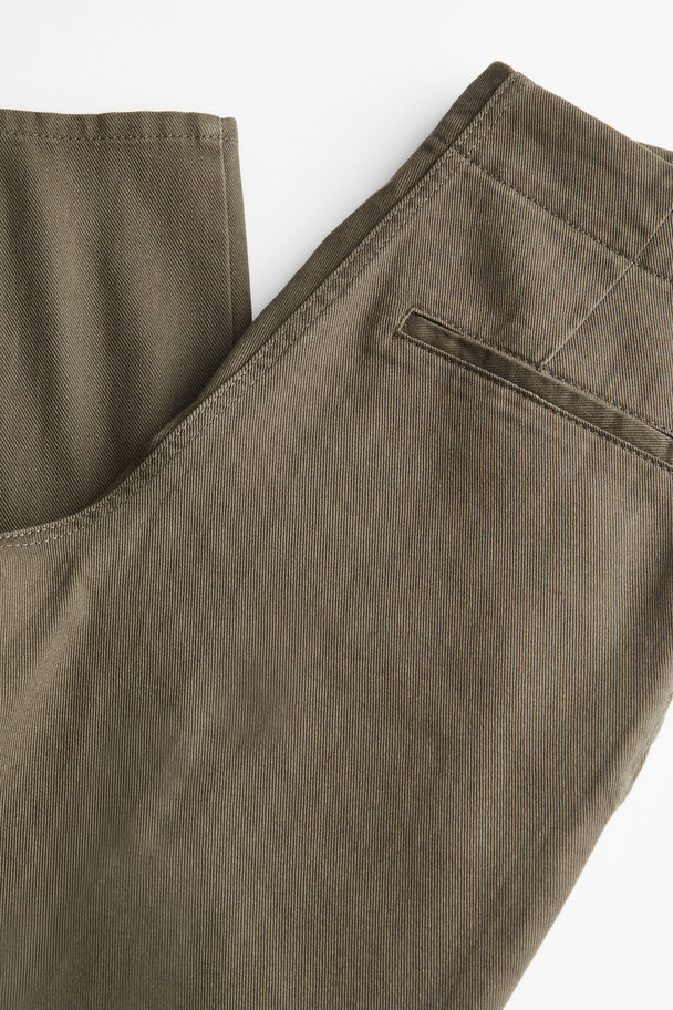 H&M Cotton Twill Trousers Dark Khaki Green
