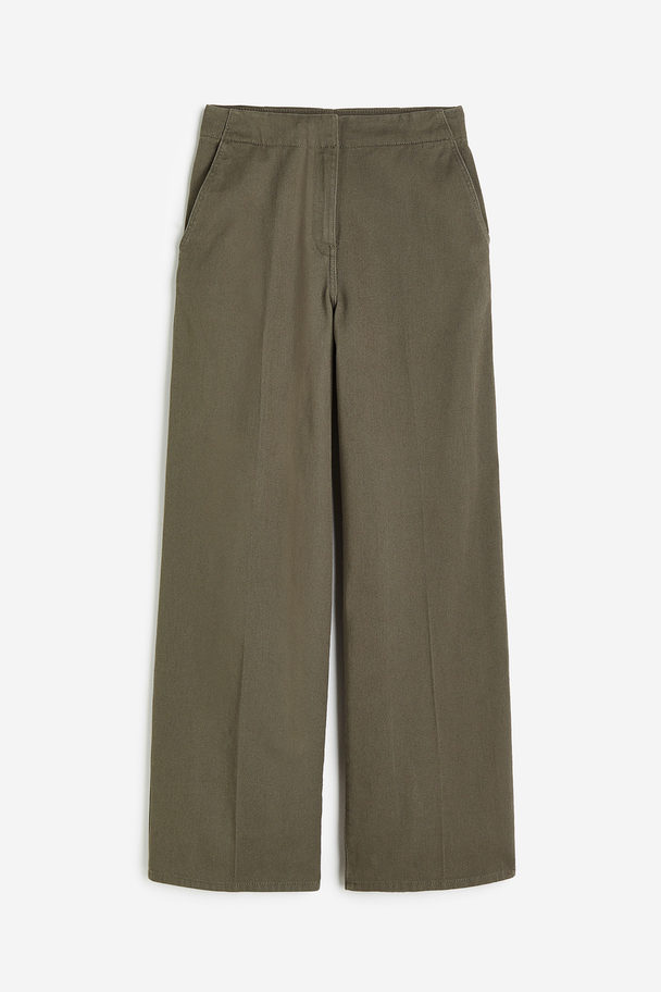 H&M Cotton Twill Trousers Dark Khaki Green