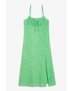 Groene Midi-jurk Met Spaghettibandjes Groen Met Witte Bloemen