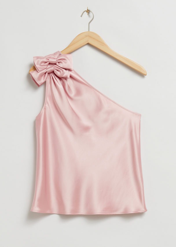 & Other Stories One Shoulder Satin Bow Top Light Pink