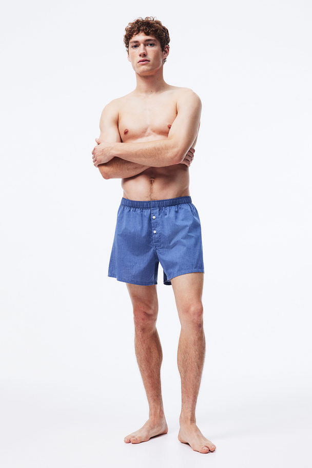 H&M 5-pack Woven Cotton Boxer Shorts Light Blue/patterned