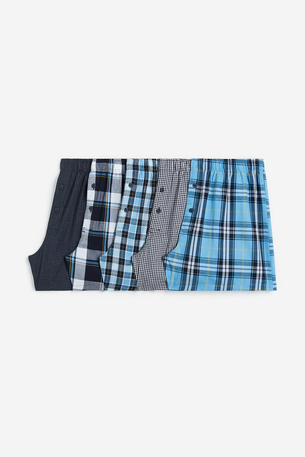 H&M 5-pack Woven Cotton Boxer Shorts Blue/checked