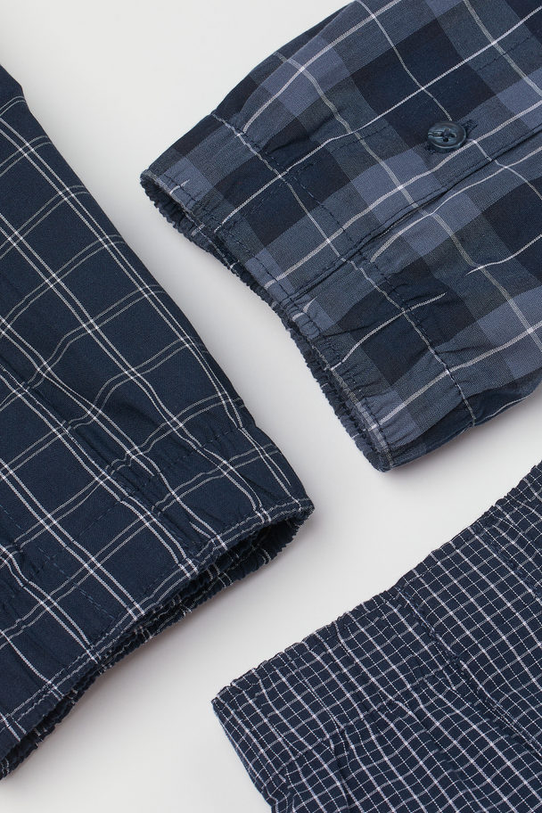 H&M 5-pack Woven Cotton Boxer Shorts Dark Blue/checked