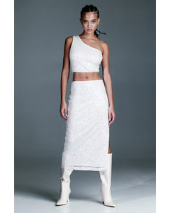 Sequined Net Skirt White