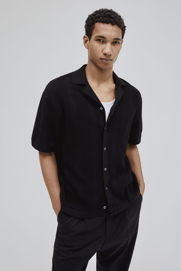 H&M Structuurgebreid Casual Overhemd - Regular Fit Zwart