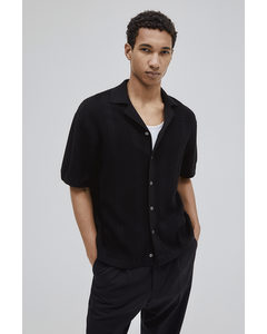 Regular Fit Textured-knit Resort Shirt Black