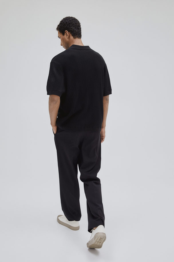 H&M Regular Fit Textured-knit Resort Shirt Black