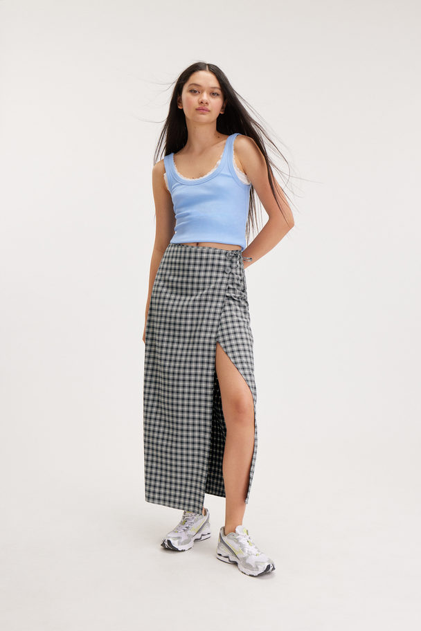 Monki Midi Wrap Skirt Grey Checks