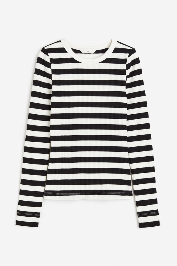 H&M Top Van Ribtricot Wit/zwart Gestreept