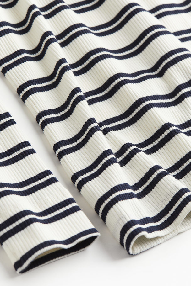 H&M Ribbed Jersey Top White/blue Striped