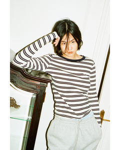 Ribbed Jersey Top White/blue Striped