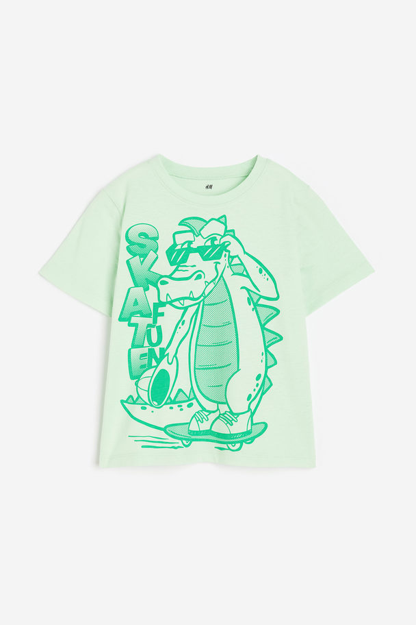 H&M Cotton T-shirt Light Green/crocodile