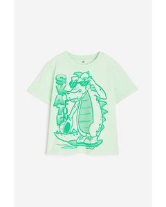 Katoenen T-shirt Lichtgroen/krokodil