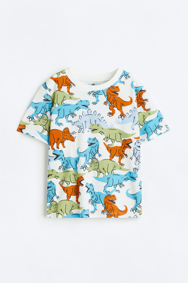 H&M T-shirt I Bomull Hvit/dinosaurer