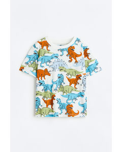 T-shirt I Bomuld Hvid/dinosaurer
