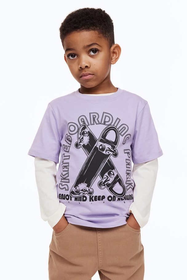 H&M Cotton T-shirt Light Purple/skateboards