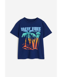 T-Shirt aus Baumwolle Dunkelblau/Vacay Vibes