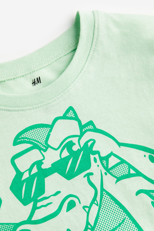 H&M Katoenen T-shirt Lichtgroen/krokodil