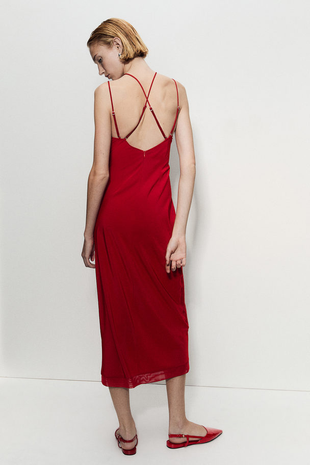 H&M Mesh-detail Slip Dress Red