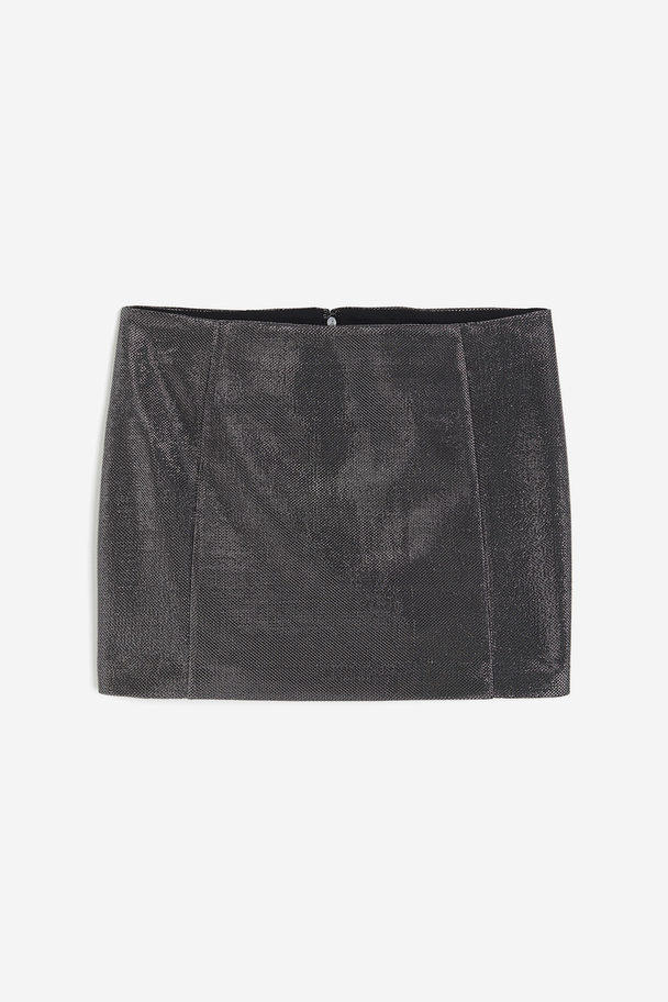 H&M Shiny Mini Skirt Black/silver-coloured