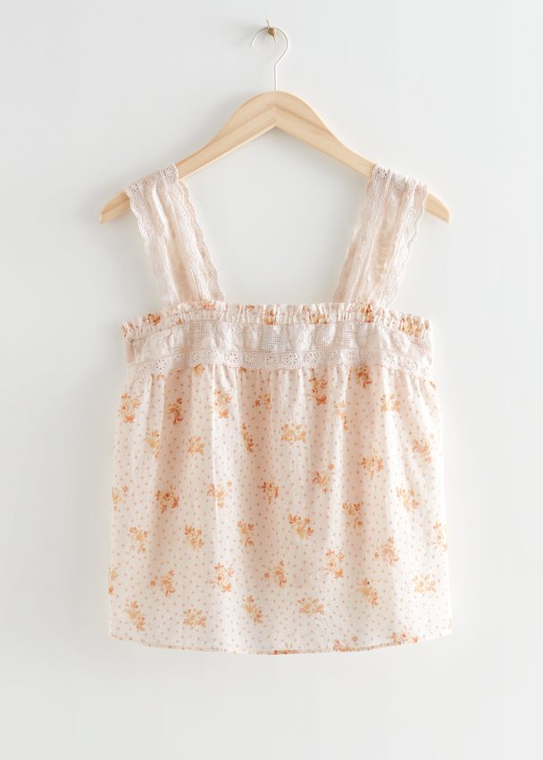& Other Stories A-line Lace Top Yellow Florals