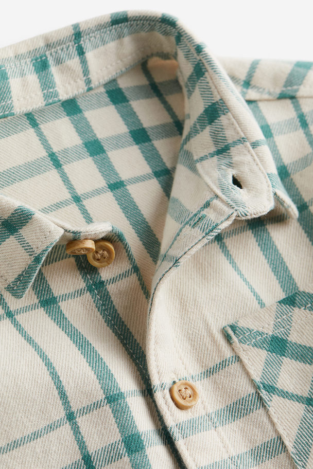 H&M Flannel Shirt Cream/green Checked