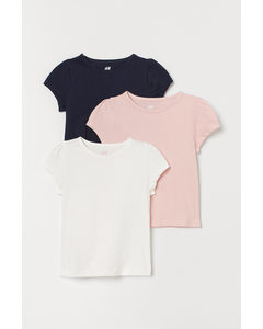 3er-Pack Shirts mit Puffärmeln Hellrosa/Weiß/Marineblau