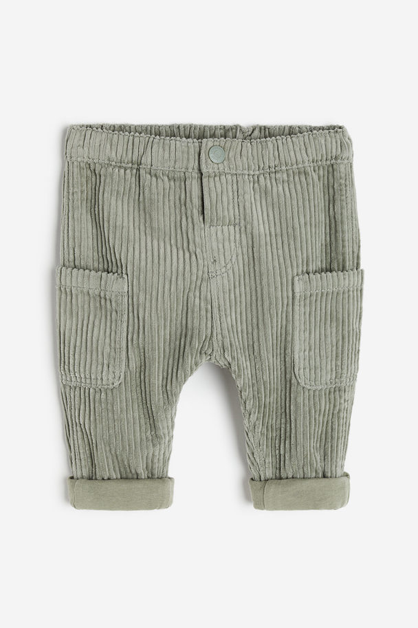 H&M Cotton Corduroy Trousers Khaki Green