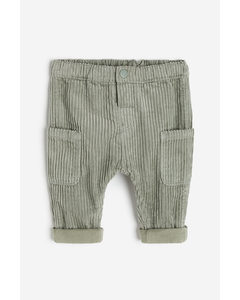 Cotton Corduroy Trousers Khaki Green