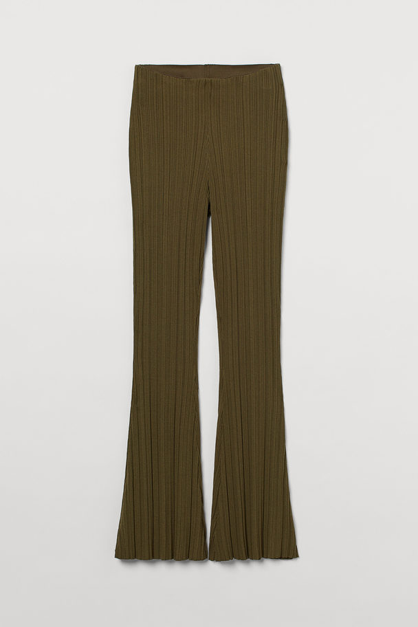 H&M Ribbed Trousers Dark Khaki Green