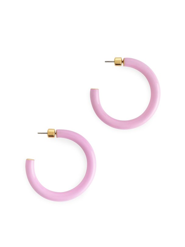 ARKET Hoop-Ohrringe aus Emaille Rosa/gold