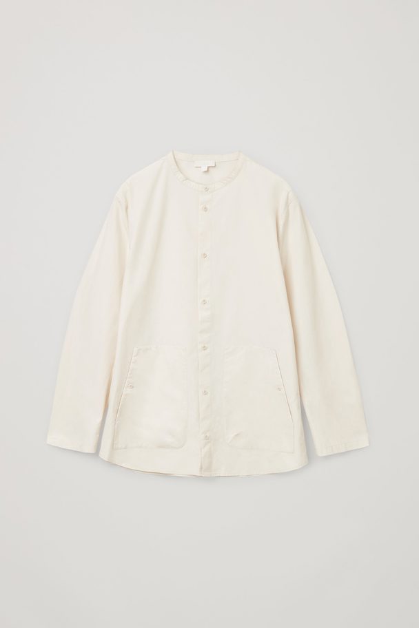 COS Cotton Oversized Grandad Collar Shirt Off-white