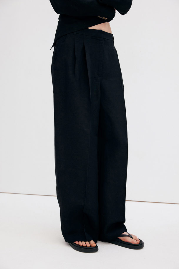 H&M Tailored Linen-blend Trousers Black