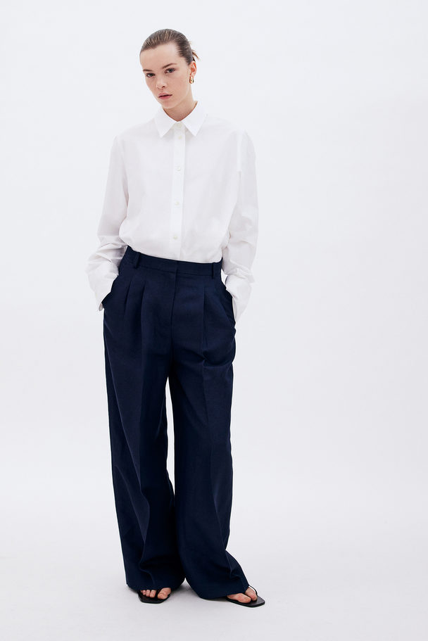 H&M Elegante Hose aus Leinenmix Marineblau