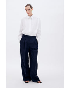 Tailored Linen-blend Trousers Navy Blue