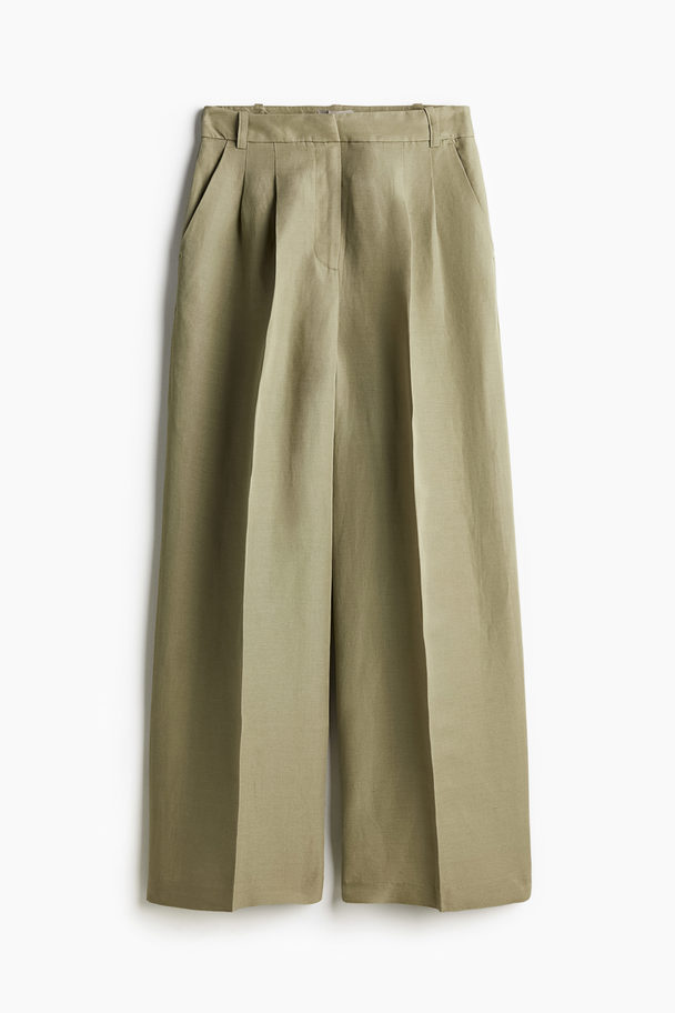 H&M Elegante Hose aus Leinenmix Khakigrün