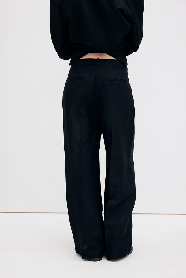 H&M Tailored Linen-blend Trousers Black