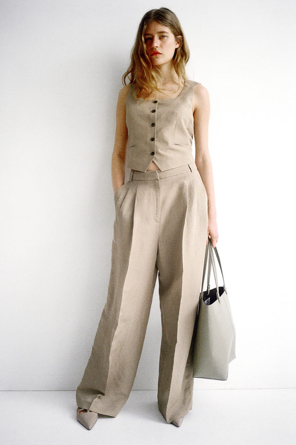 H&M Dressad Byxa I Linmix Beige