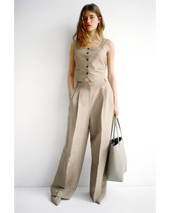 Tailored Linen-blend Trousers Beige