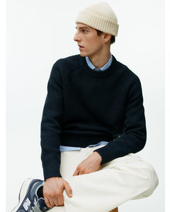 Ribbed Cotton Beanie Off White
