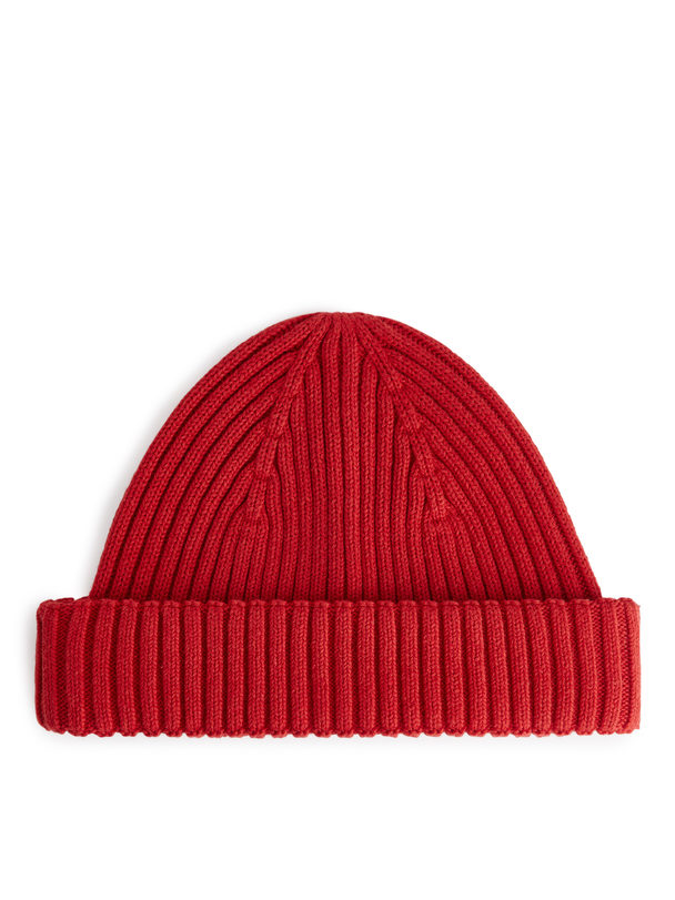 ARKET Ribbed Cotton Beanie Red