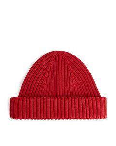 Ribbed Cotton Beanie Red