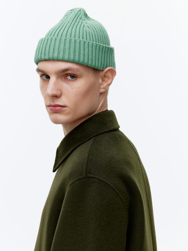 ARKET Ribbed Cotton Beanie Green